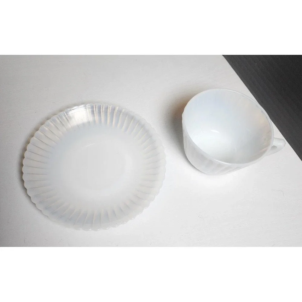 Vintage MacBeth Evans Teacup &‎ Saucer Set Opalescent Depression Glass Petalware